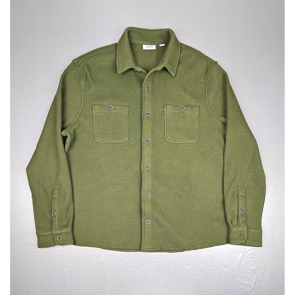 ROWM Flannel Shirt Mens XL‎ Green Heavy Knit Button Down Casual Long Sleeve